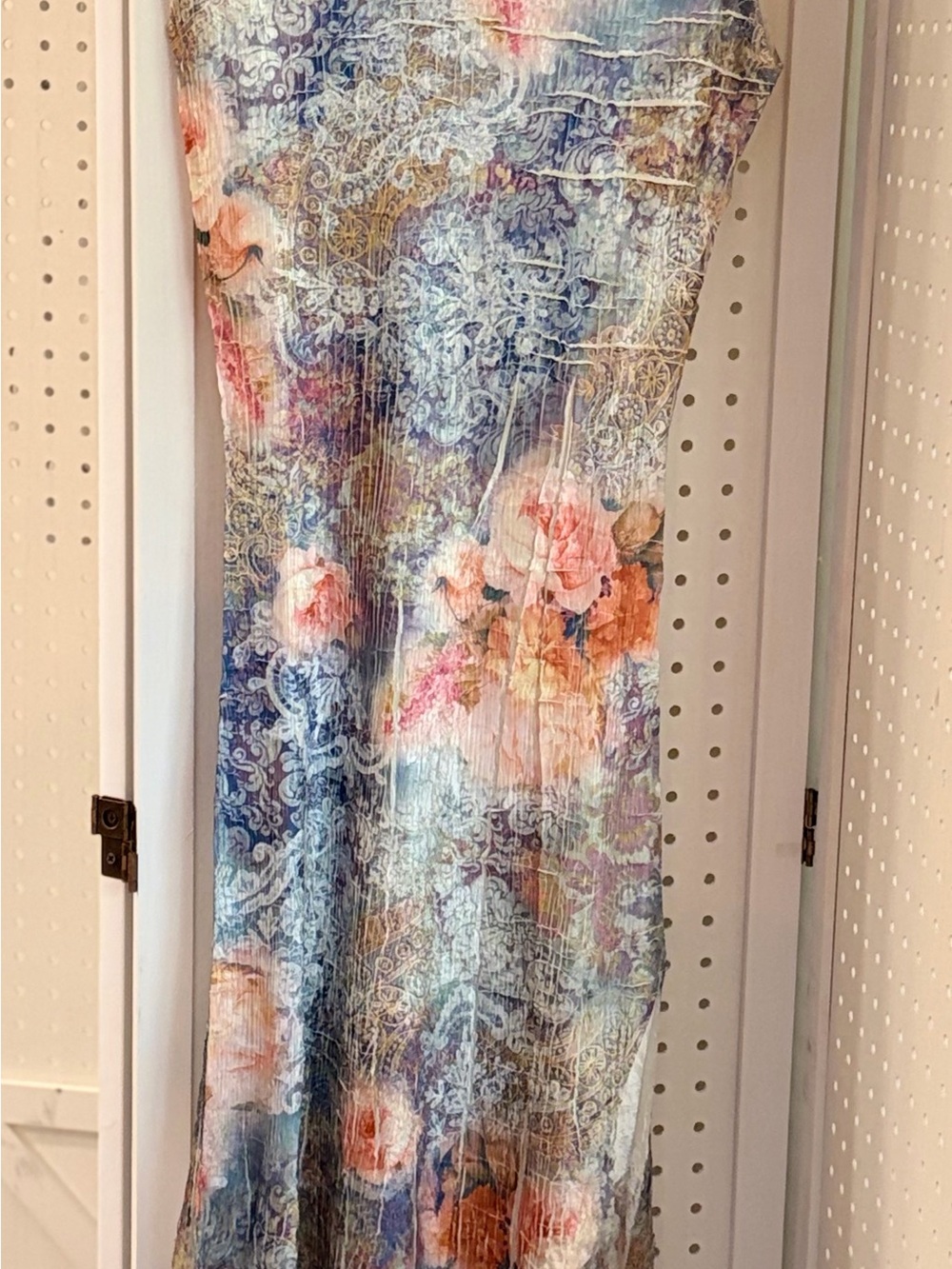 Komarov Blue Maxi Dress with Coral Floral Print